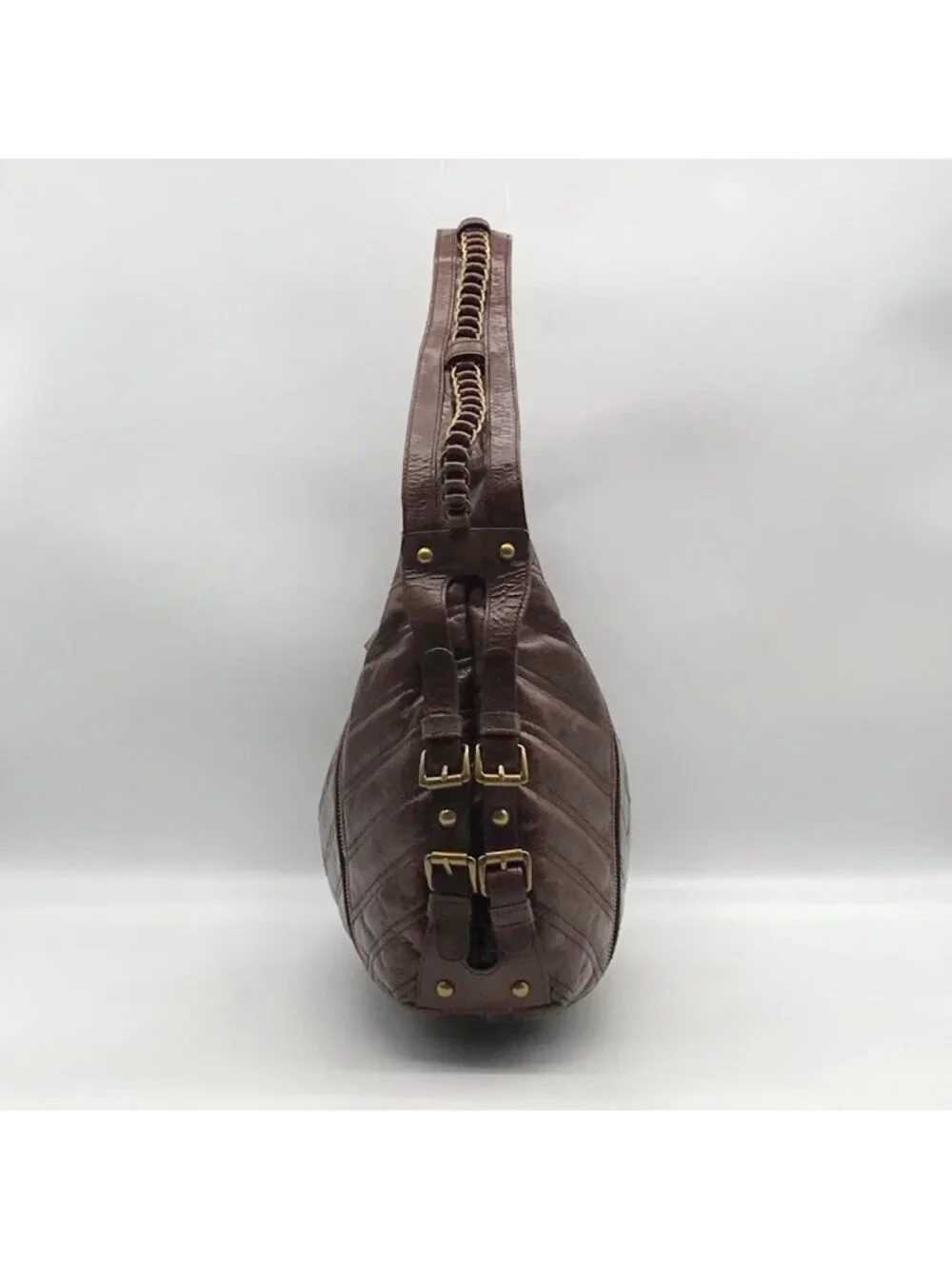 Betsy Johnson Brown Leather Ziplock Large Hobo Bag